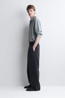BELT-DETAIL CORDUROY RELAXED-FIT WIDE-LEG PANTS — CHARCOAL 2