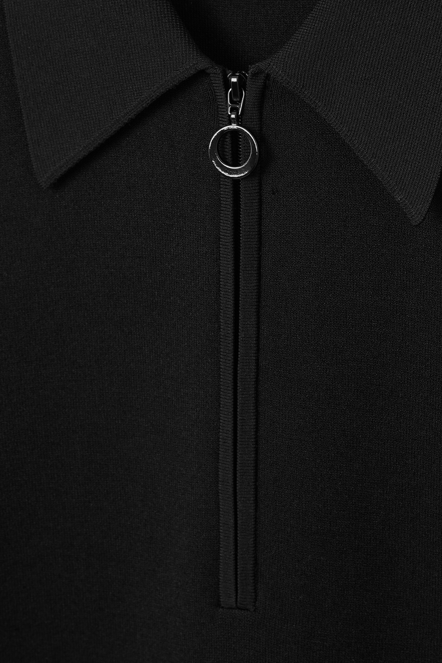 DOUBLE-FACED KNITTED ZIP-UP POLO SHIRT - BLACK - 2