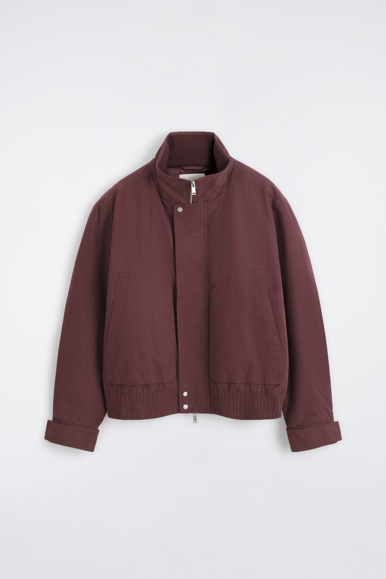 PADDED MOCK-NECK BOMBER JACKET — BURGUNDY