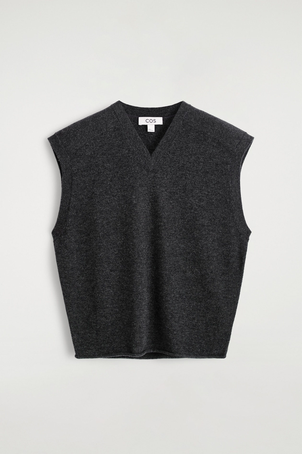 MERINO WOOL V-NECK VEST — DARK GREY