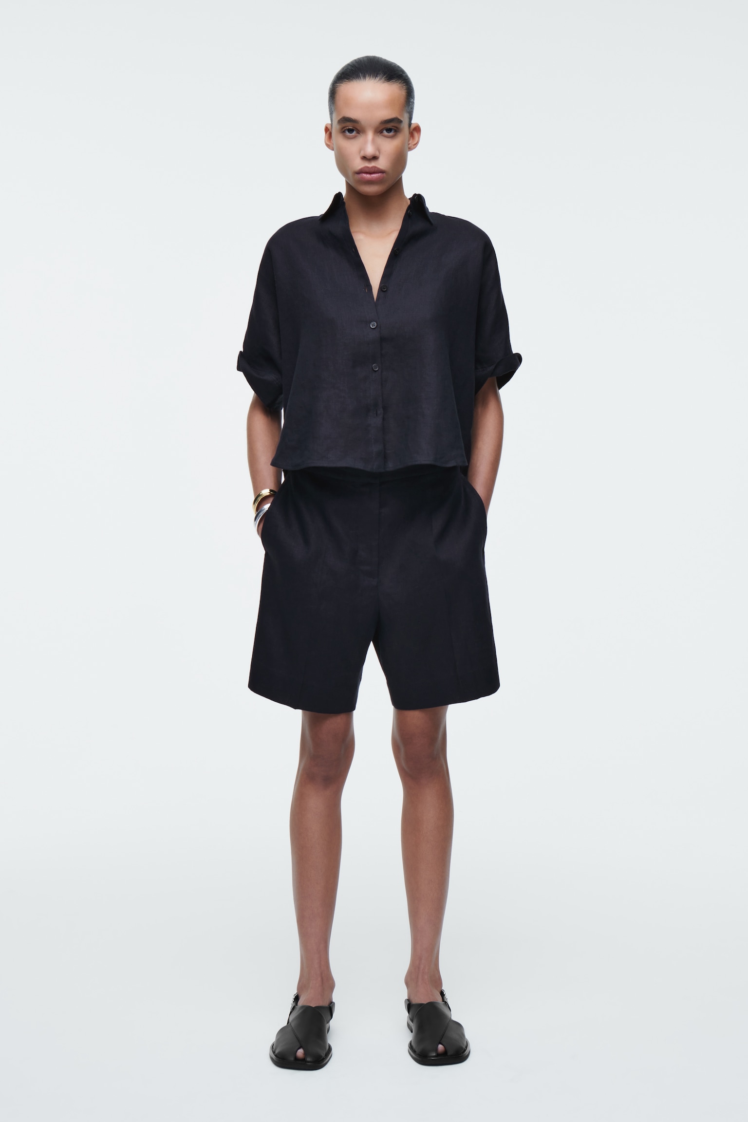 SHORTS SARTORIALI IN LINO - BLU NAVY/GIALLO BURRO/BIANCO/OCRA
