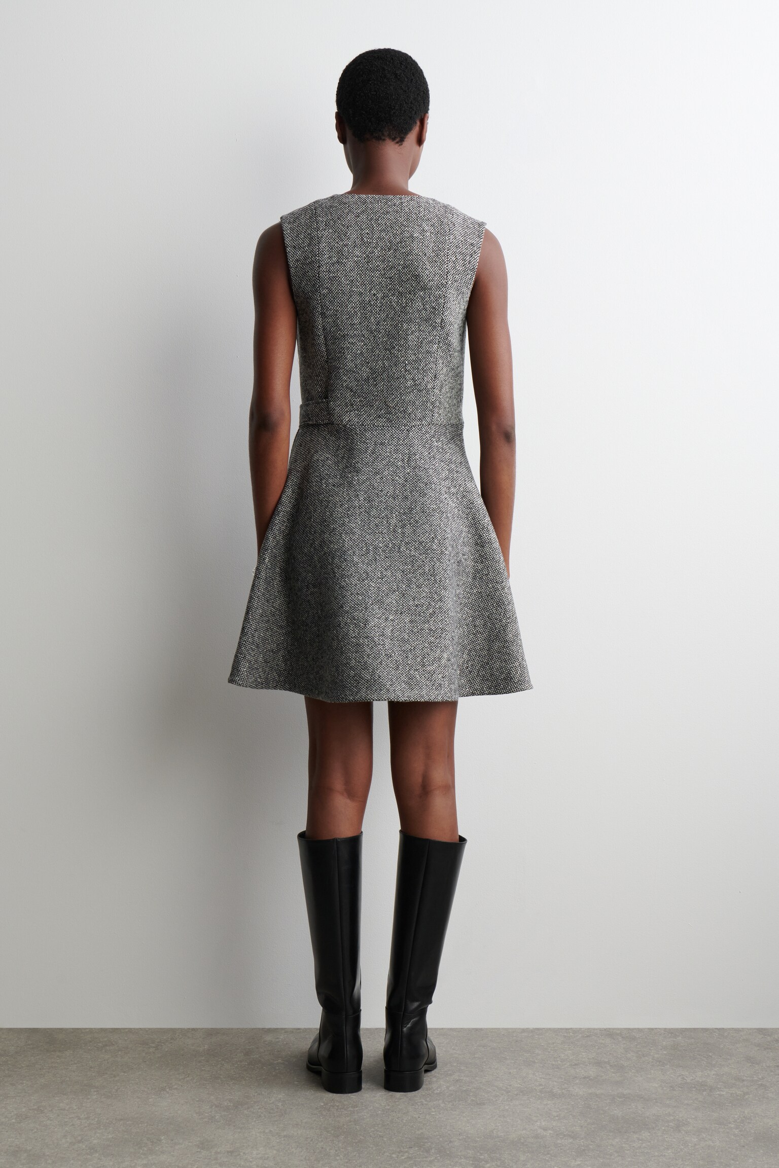 ROBE COURTE PORTEFEUILLE EN TWEED - GRIS - 4