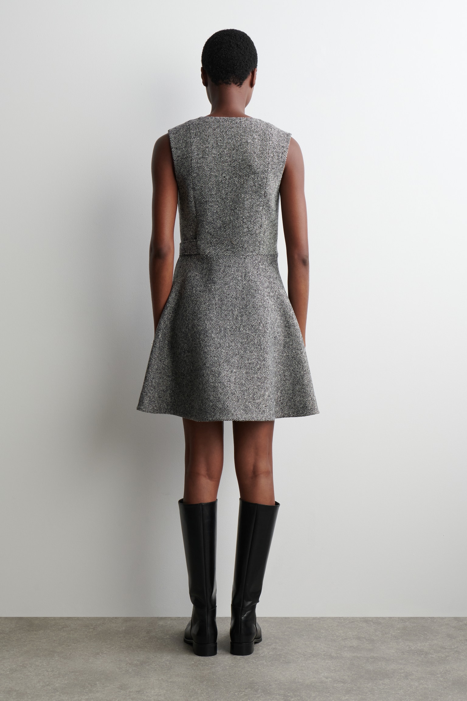 VESTIDO CORTO CRUZADO DE TWEED - GRIS - 3