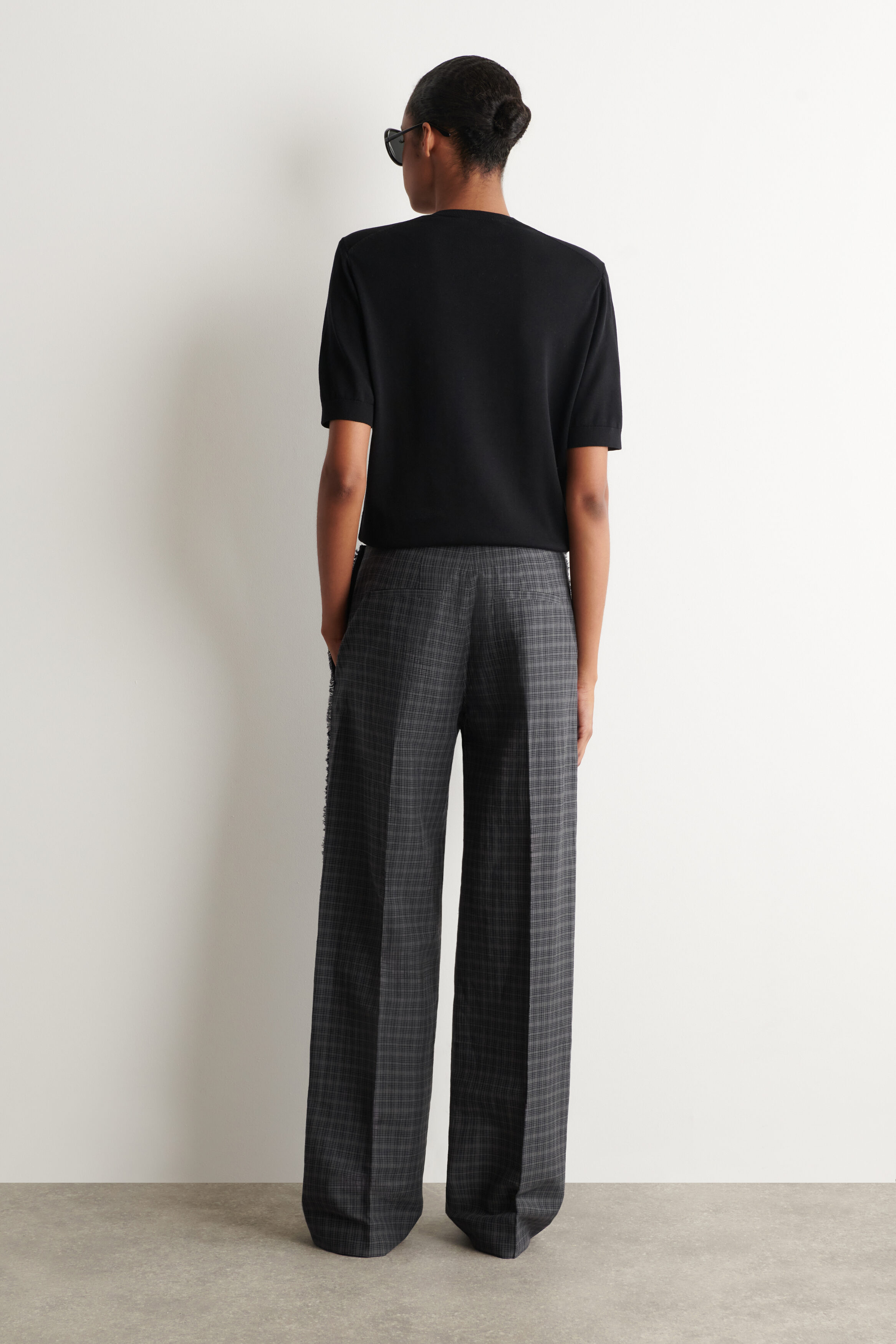 FRINGED CHECKED LINEN-COTTON PANTS - thumbnail 4