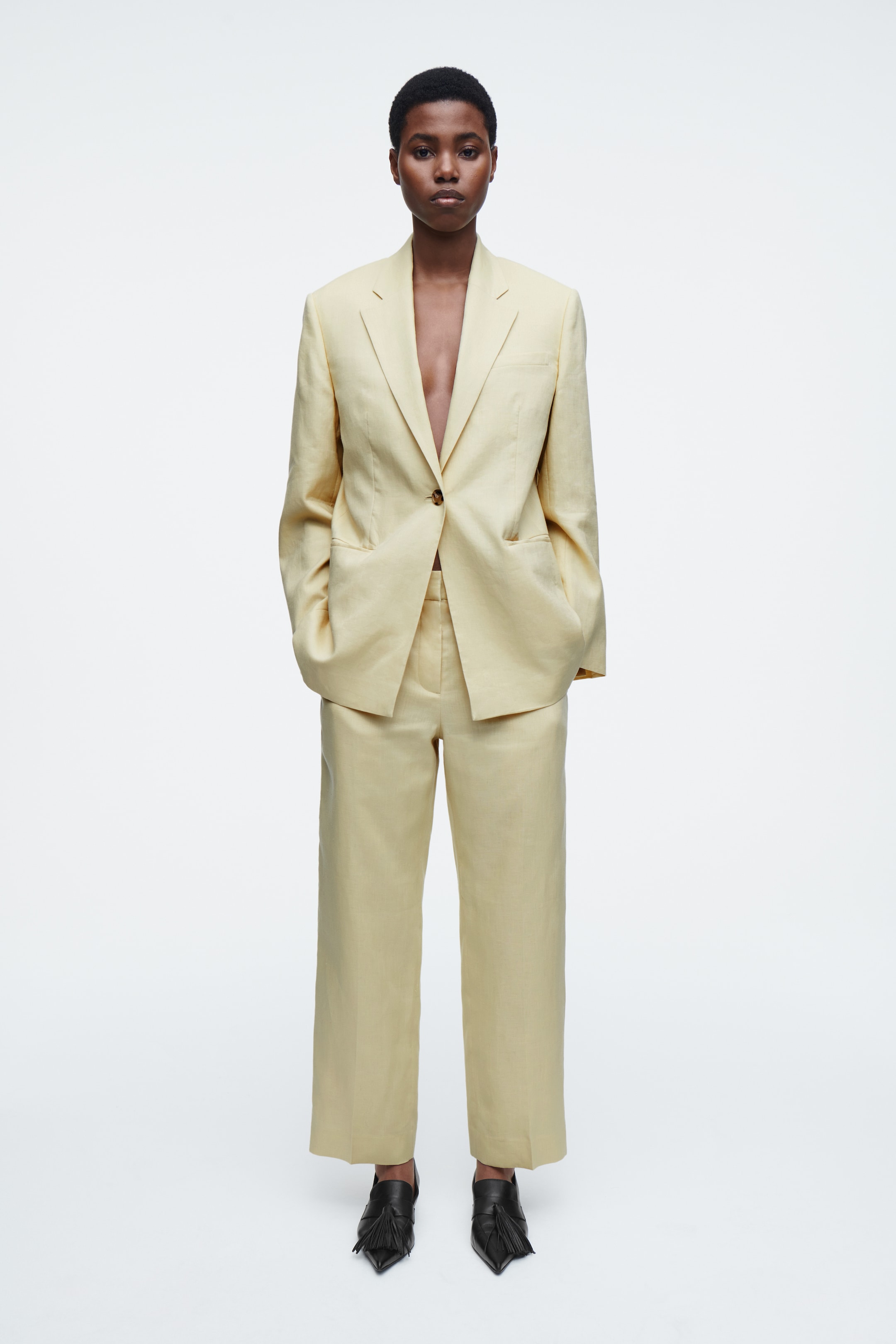 Agrandir l'image: PANTALON SLIM EN LIN - JAUNE BEURRE - FEMME | H&M CH 1