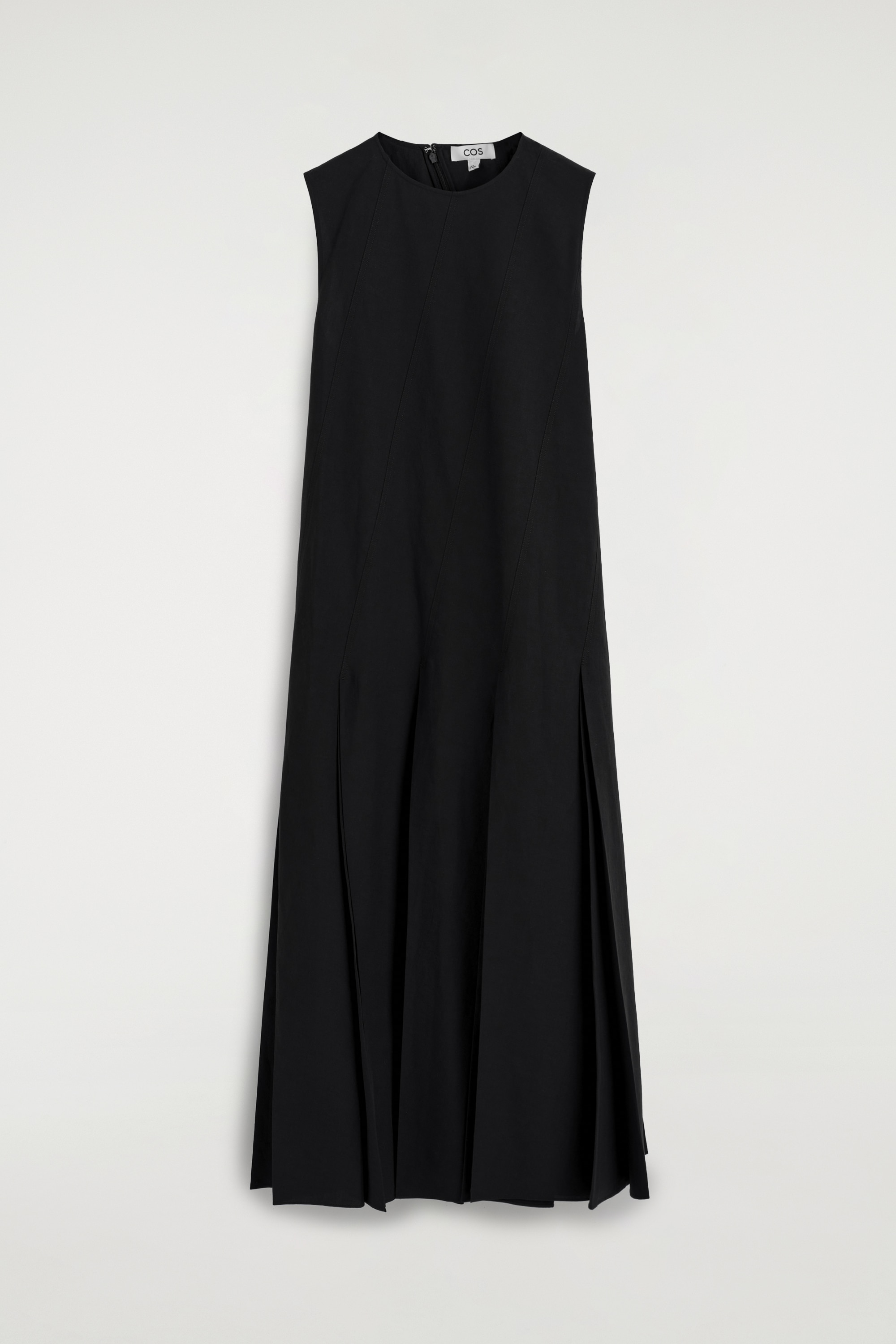 MAXIKLEID AUS BAUMWOLL-LEINEN-MIX MIT FALTEN - SCHWARZ/GELB