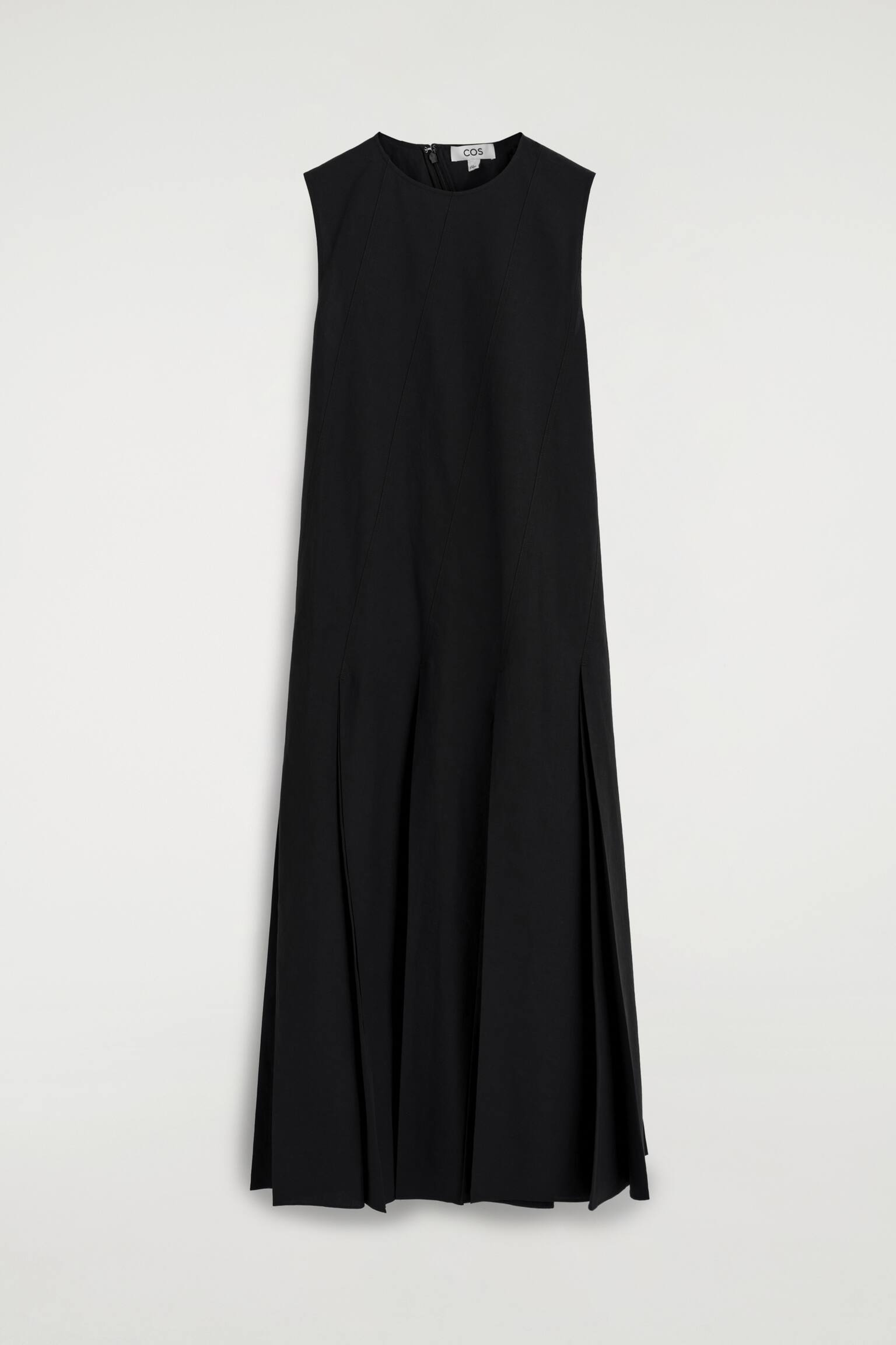 Vestido comprido plissado em algodão e linho - PRETO/Amarelo - 1