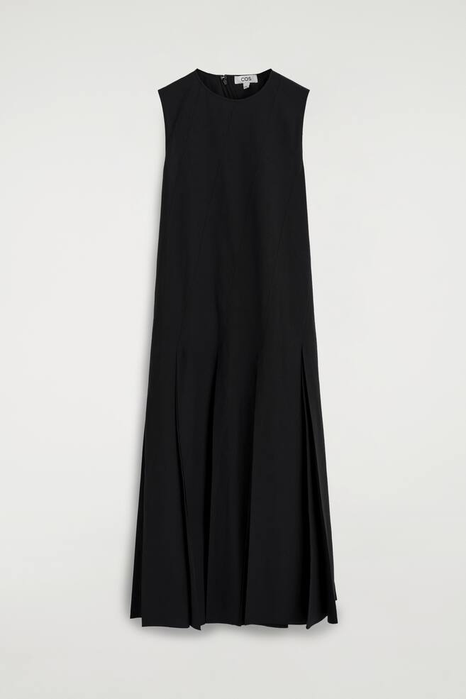 MAXIKLEID AUS BAUMWOLL-LEINEN-MIX MIT FALTEN - SCHWARZ/GELB - 1