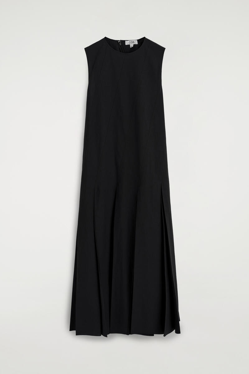 Pleated Cotton-Linen Maxi Dress