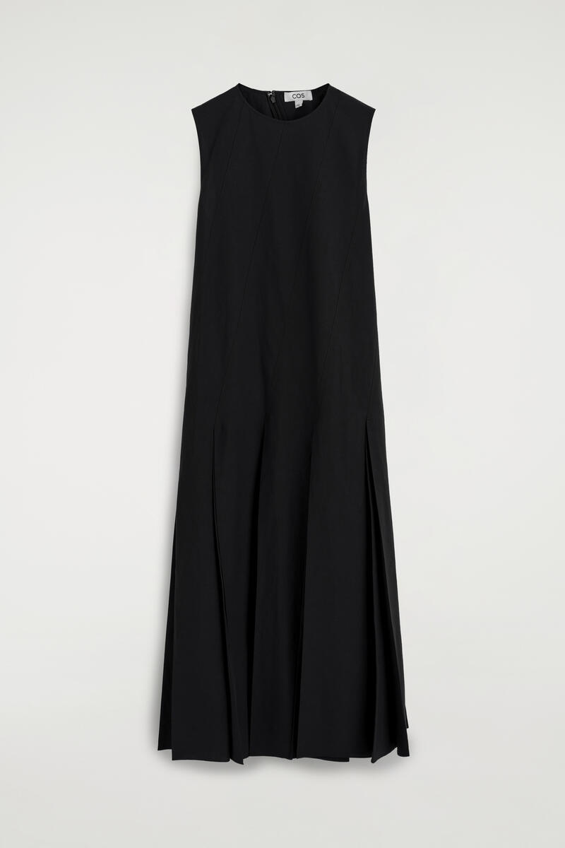 COS Pleated Cotton-Linen Maxi Dress Black Women's Size 44