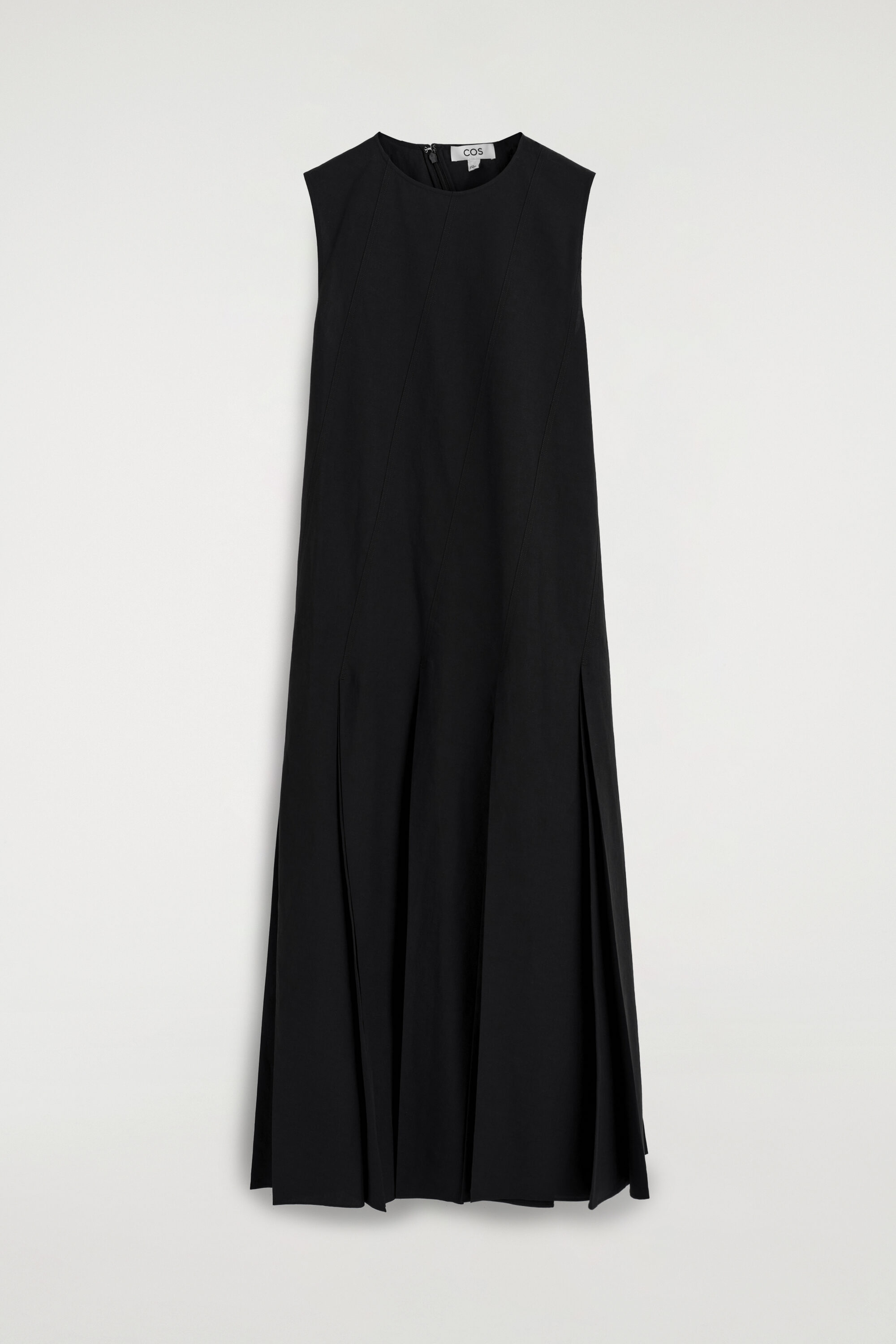 COS Women's Pleated Linen Maxi Dress in Black | Cotton | Size: 4