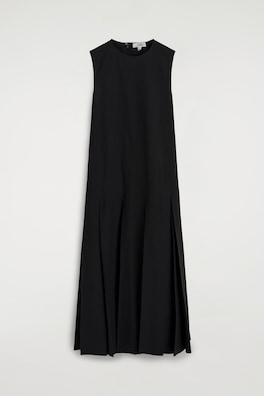 PLEATED COTTON-LINEN MAXI DRESS — BLACK 7