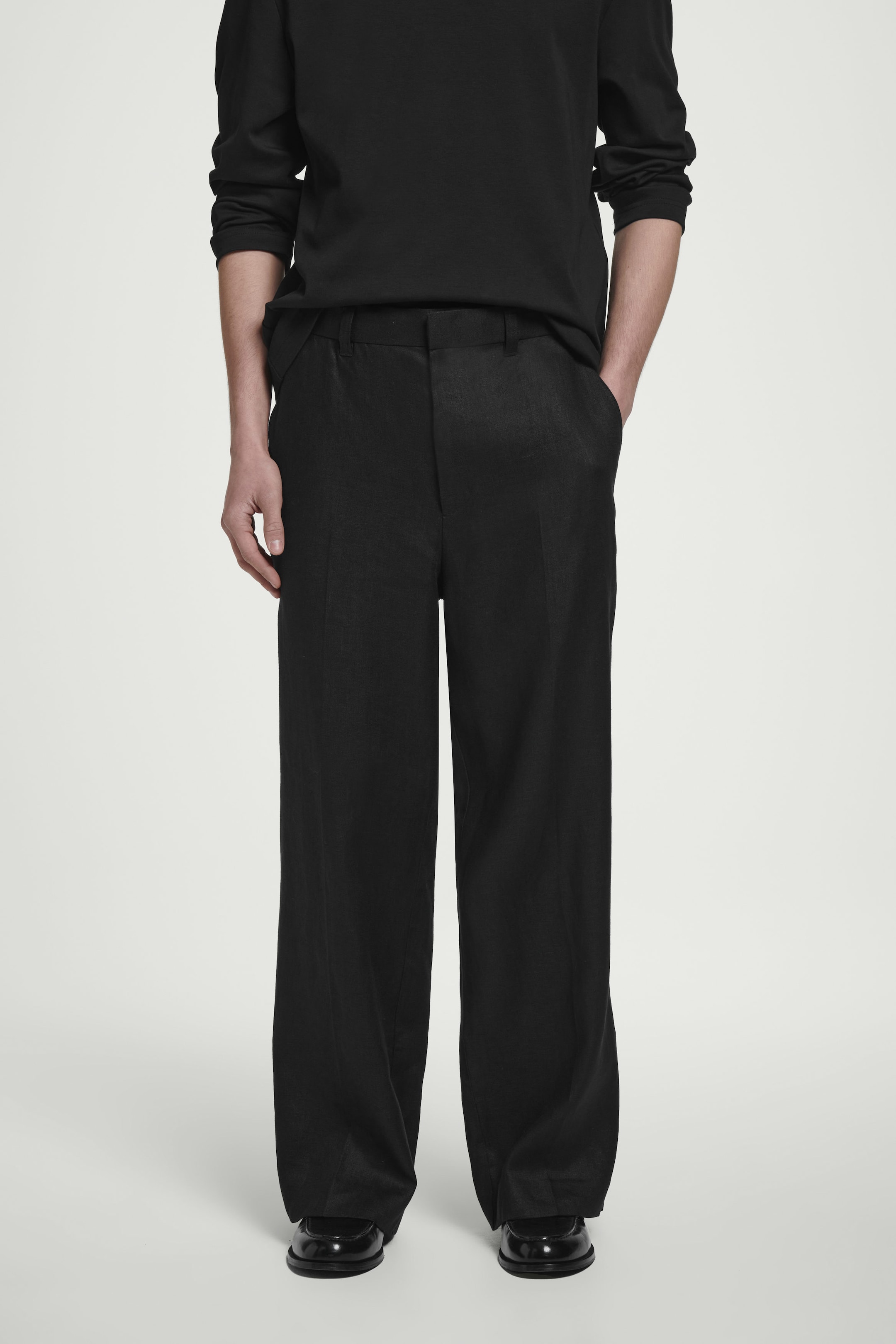 FLUID LINEN WIDE-LEG TROUSERS
