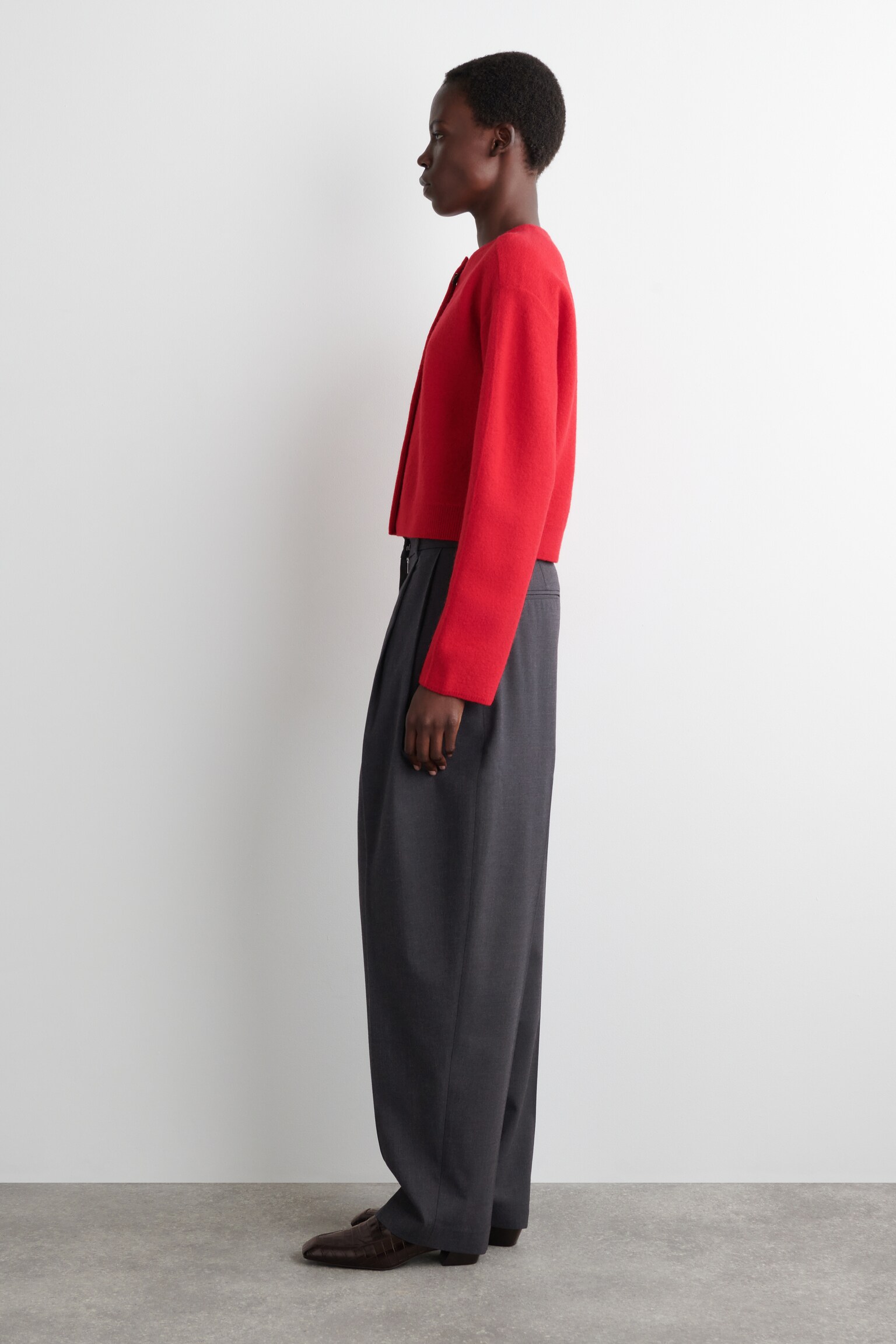 BOILED-WOOL CARDIGAN - RED/BLACK - 6