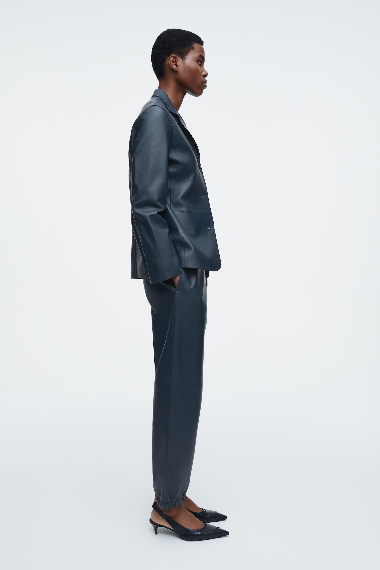 PANTALON DE JOGGING DROIT EN CUIR - BLEU MARINE - 6