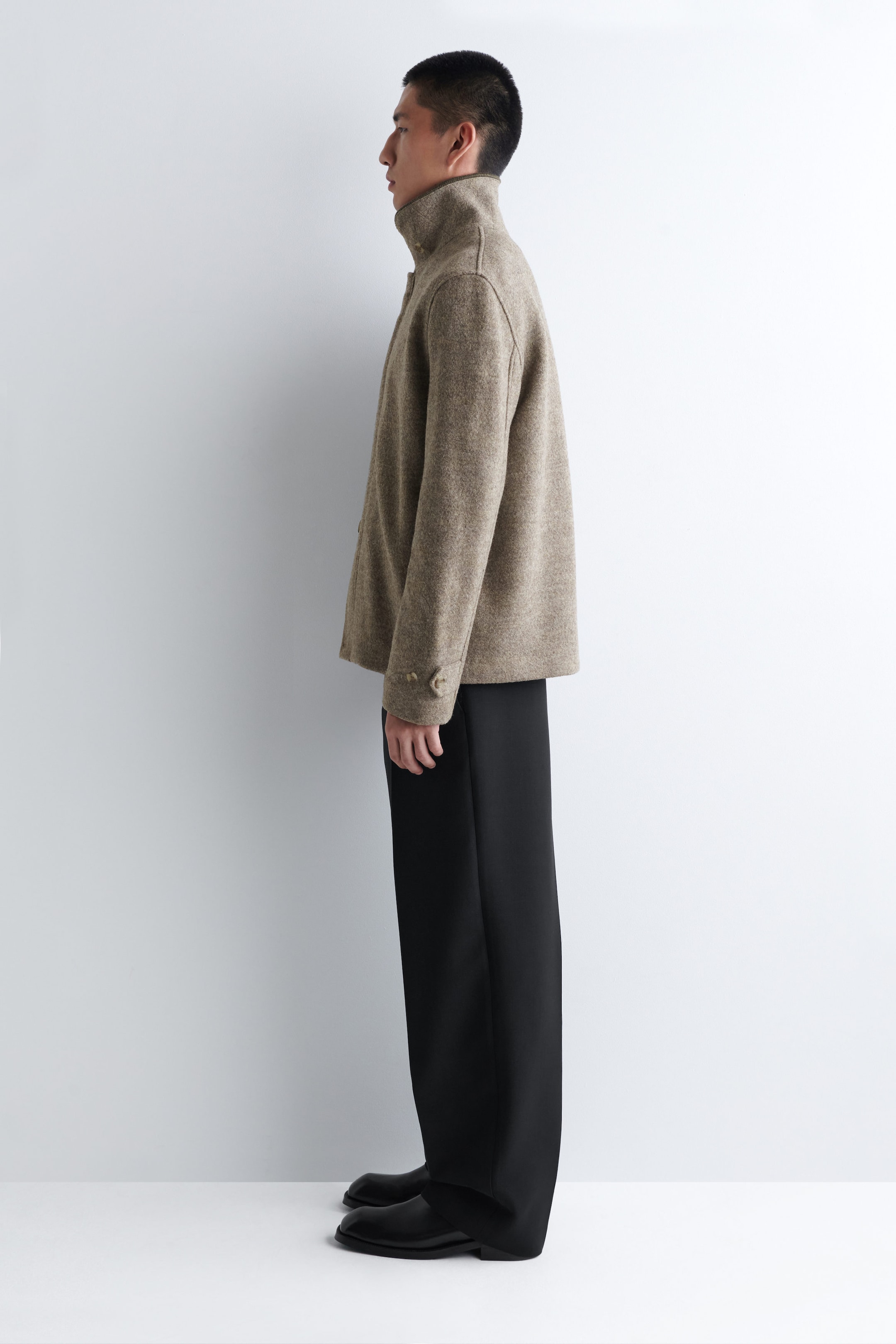 RIBBED-COLLAR BOILED-WOOL JACKET