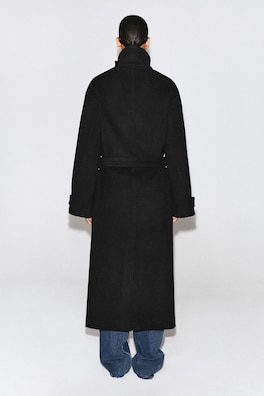 BELTED WOOL-BLEND MOCK-NECK COAT — BLACK 5