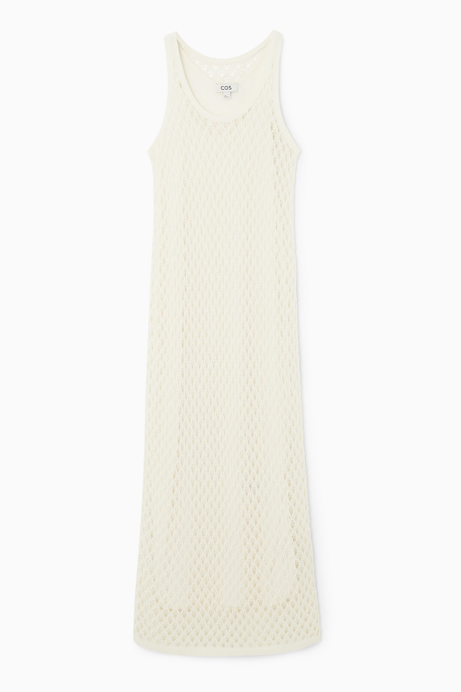 SLEEVELESS OPEN-KNIT MIDI DRESS - CREAM