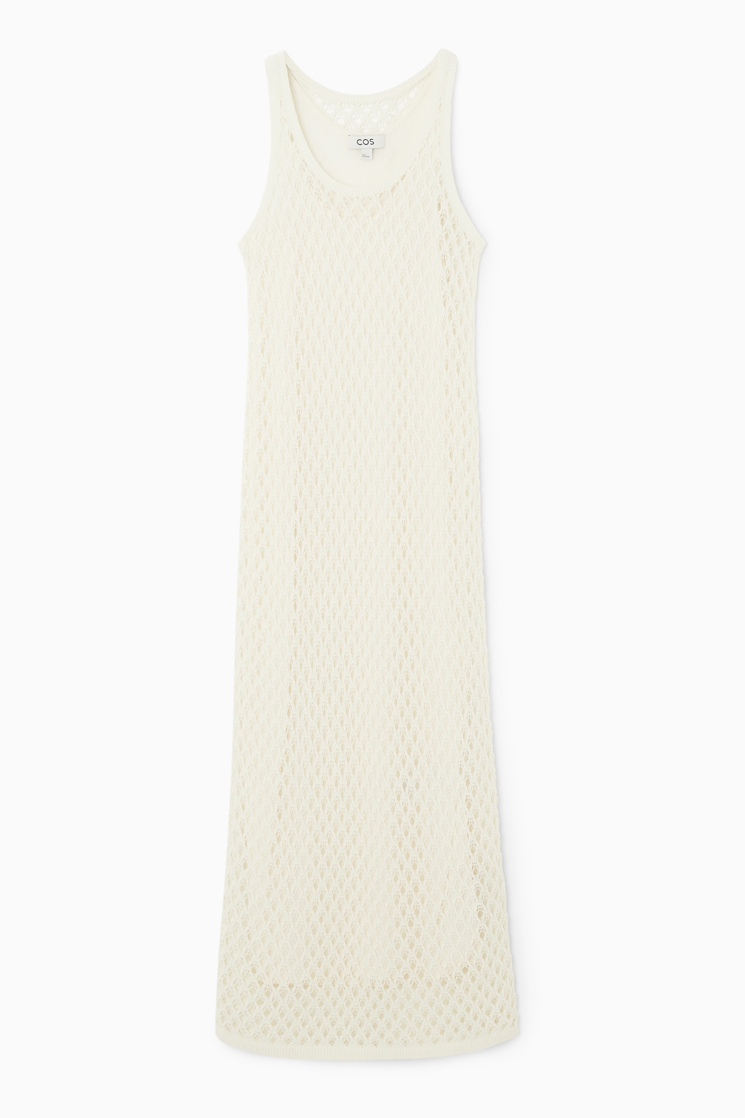 SLEEVELESS OPEN-KNIT MIDI DRESS - CREAM