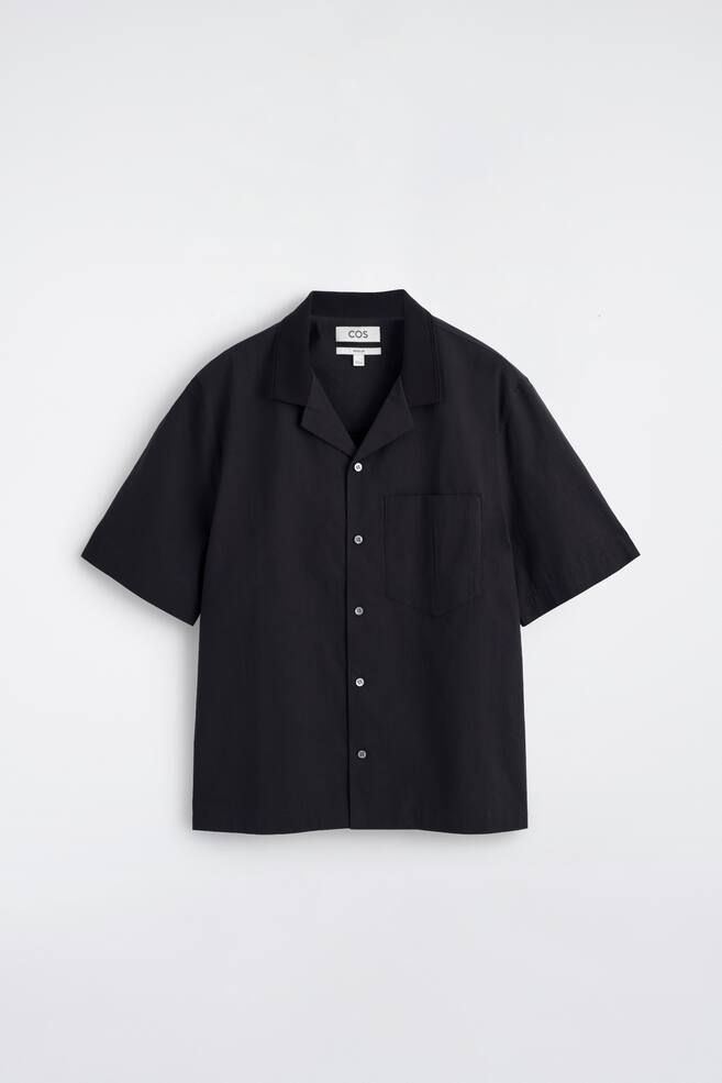 CHEMISE À COL CUBAIN EN COTON - NOIR/GRIS CLAIR - 1