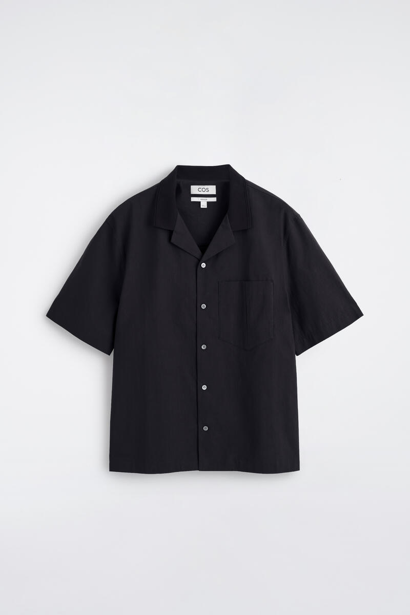 COS Bomullsskjorta Med Bowlingkrage Svart Herr Medium