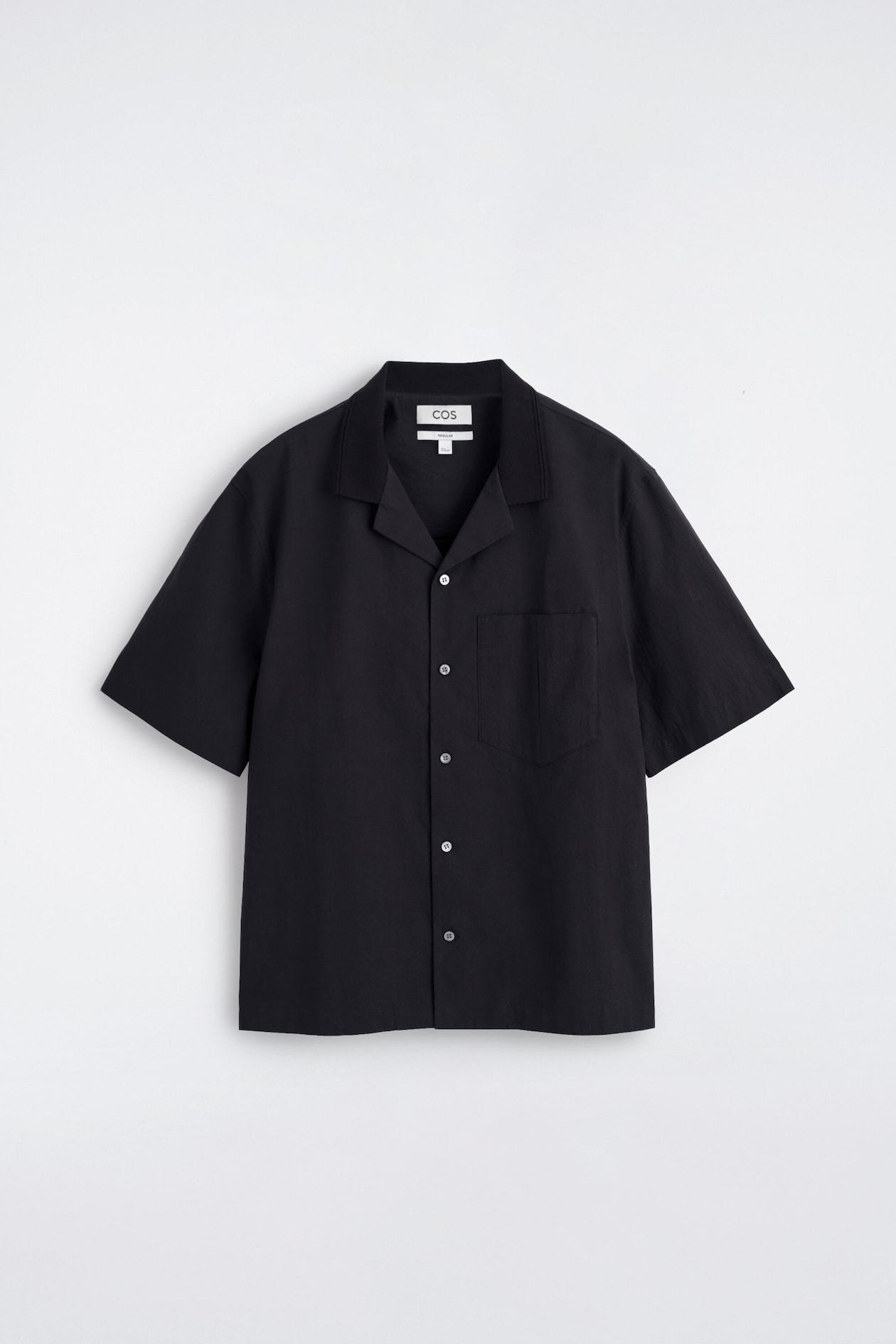 CAMP-COLLAR COTTON SHIRT — BLACK