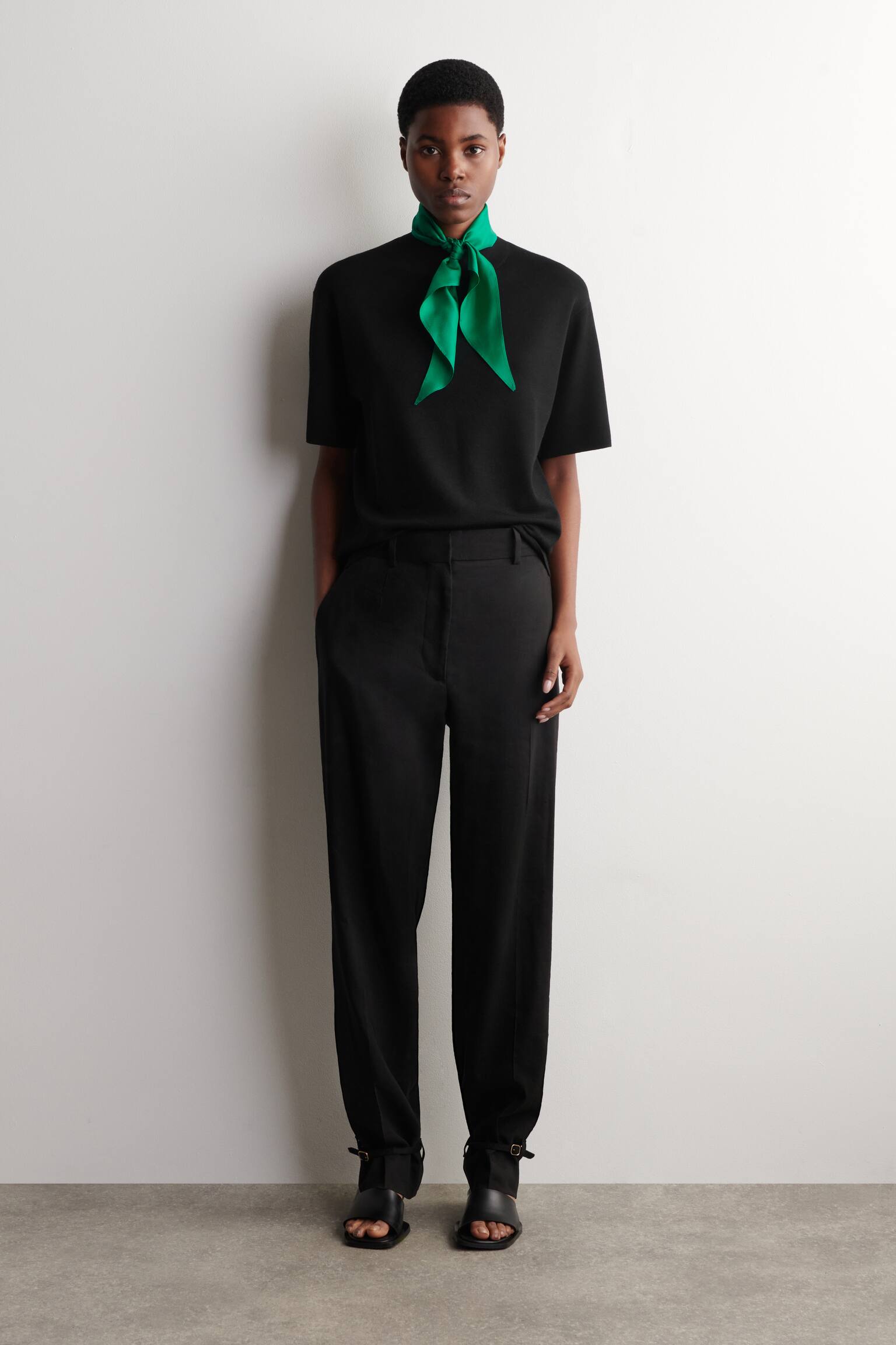 T-SHIRT IN LANA MERINO CON DETTAGLIO SCIARPA - BLACK / GREEN/AVORIO / CIOCCOLATO - 5