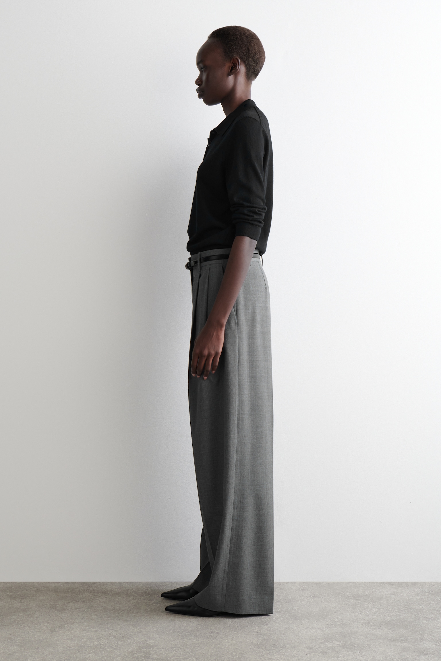 RELAXED TWILL WIDE-LEG TROUSERS - GREY/DARK BROWN/BLACK/BLUE/MOLE/PINK - 4