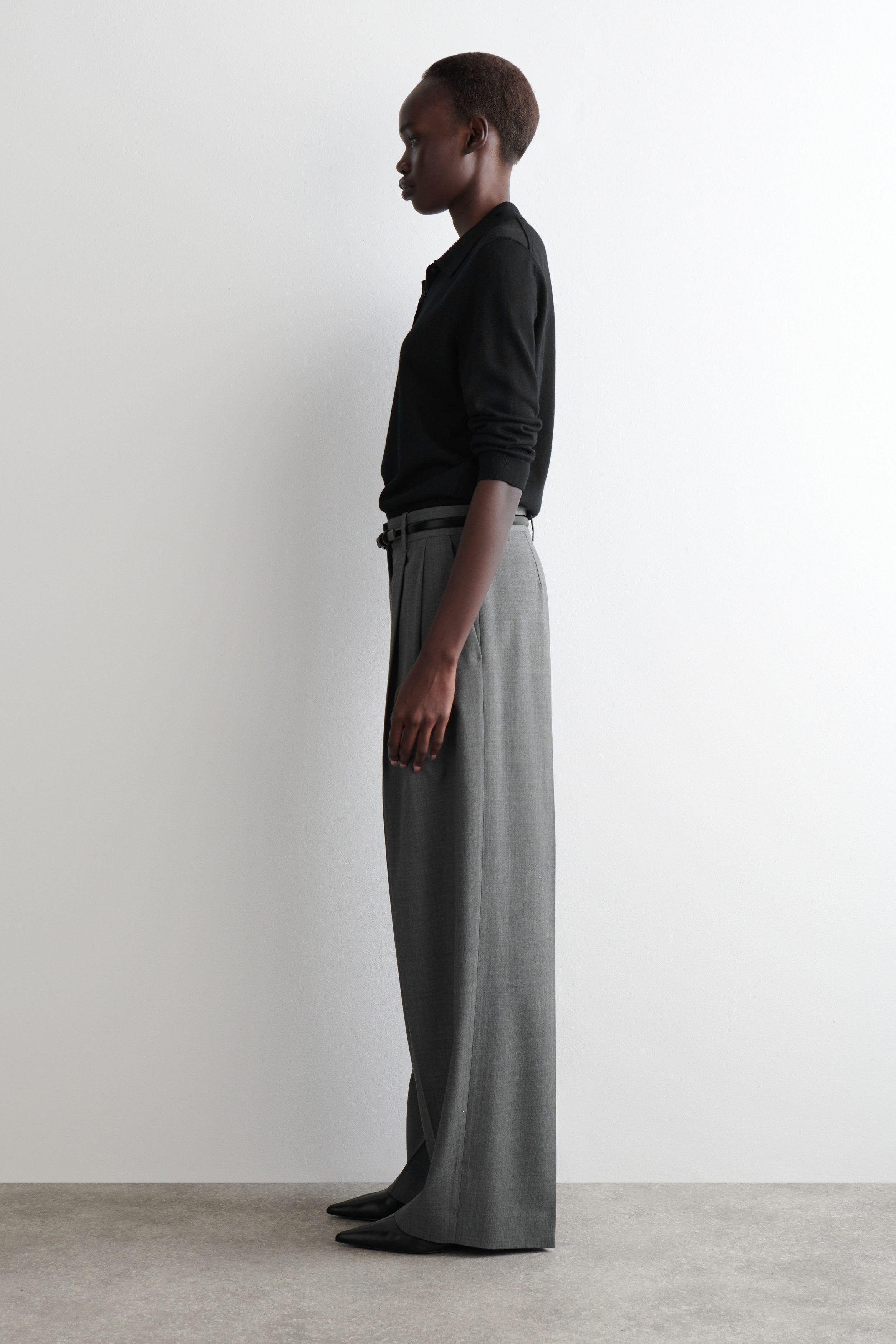 RELAXED TWILL WIDE-LEG TROUSERS - GREY | COS