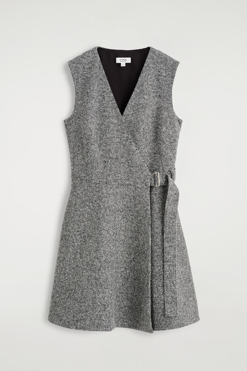 Cos Tweed Mini Wrap Dress In Gray