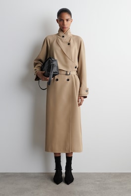 WRAP-OVER WOOL-TWILL TRENCH COAT — BEIGE 1