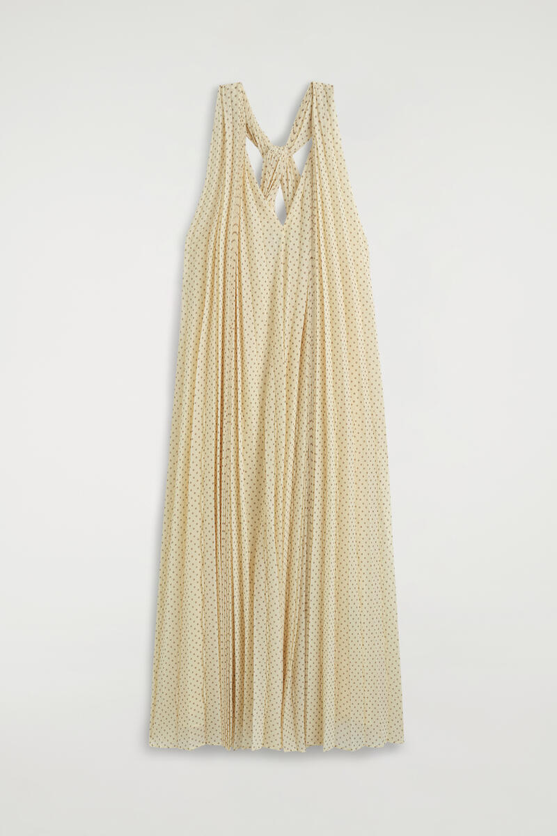 COS Tie-Detail Pleated Georgette Maxi Dress Yellow Women's Size 44