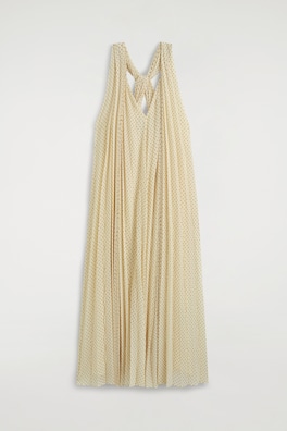 TIE-DETAIL PLEATED GEORGETTE MAXI DRESS — BUTTERMILK / POLKA DOT 9