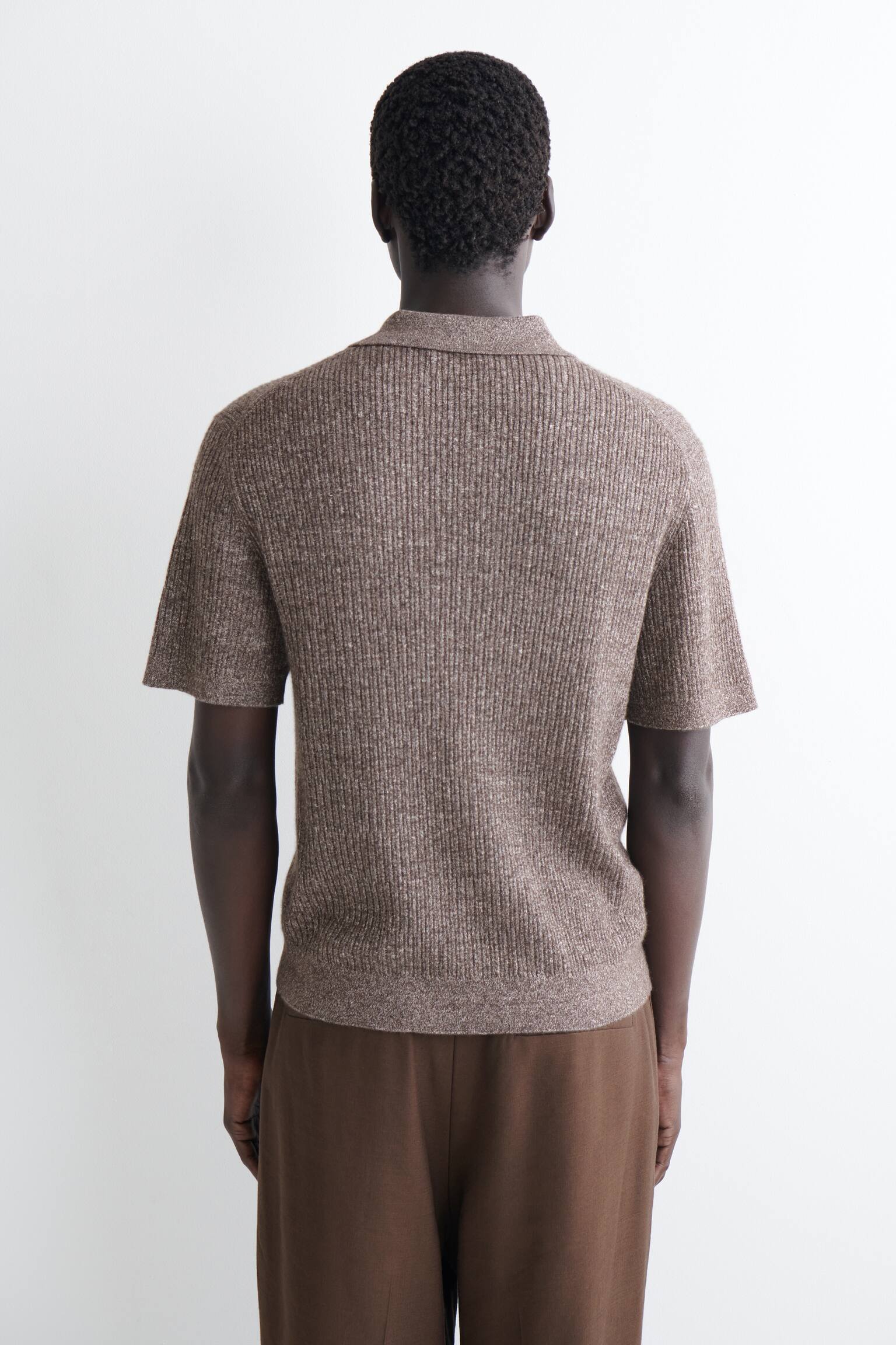 CASHMERE-LINEN POLO SHIRT - BROWN MÉLANGE - 5