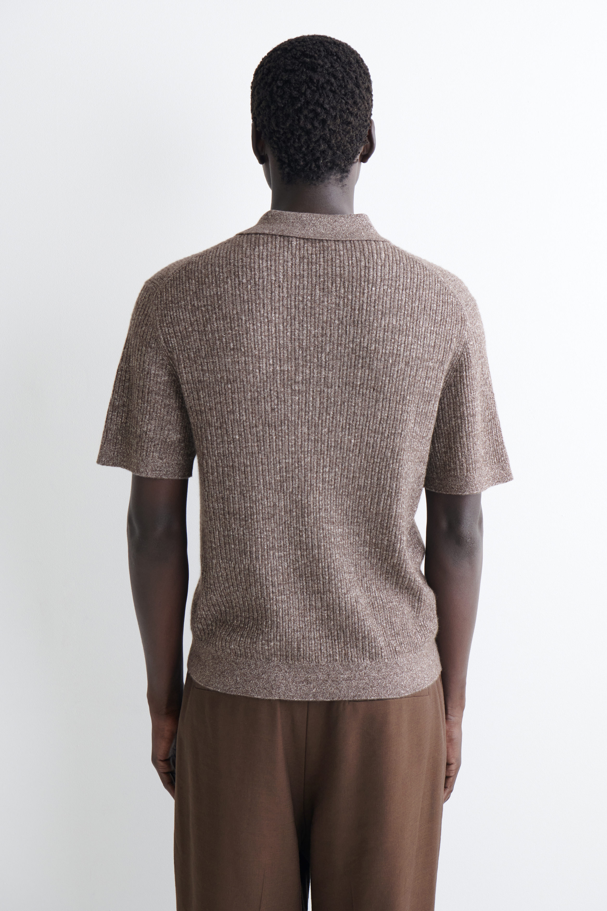 CASHMERE-LINEN POLO SHIRT - BROWN MÉLANGE | COS US