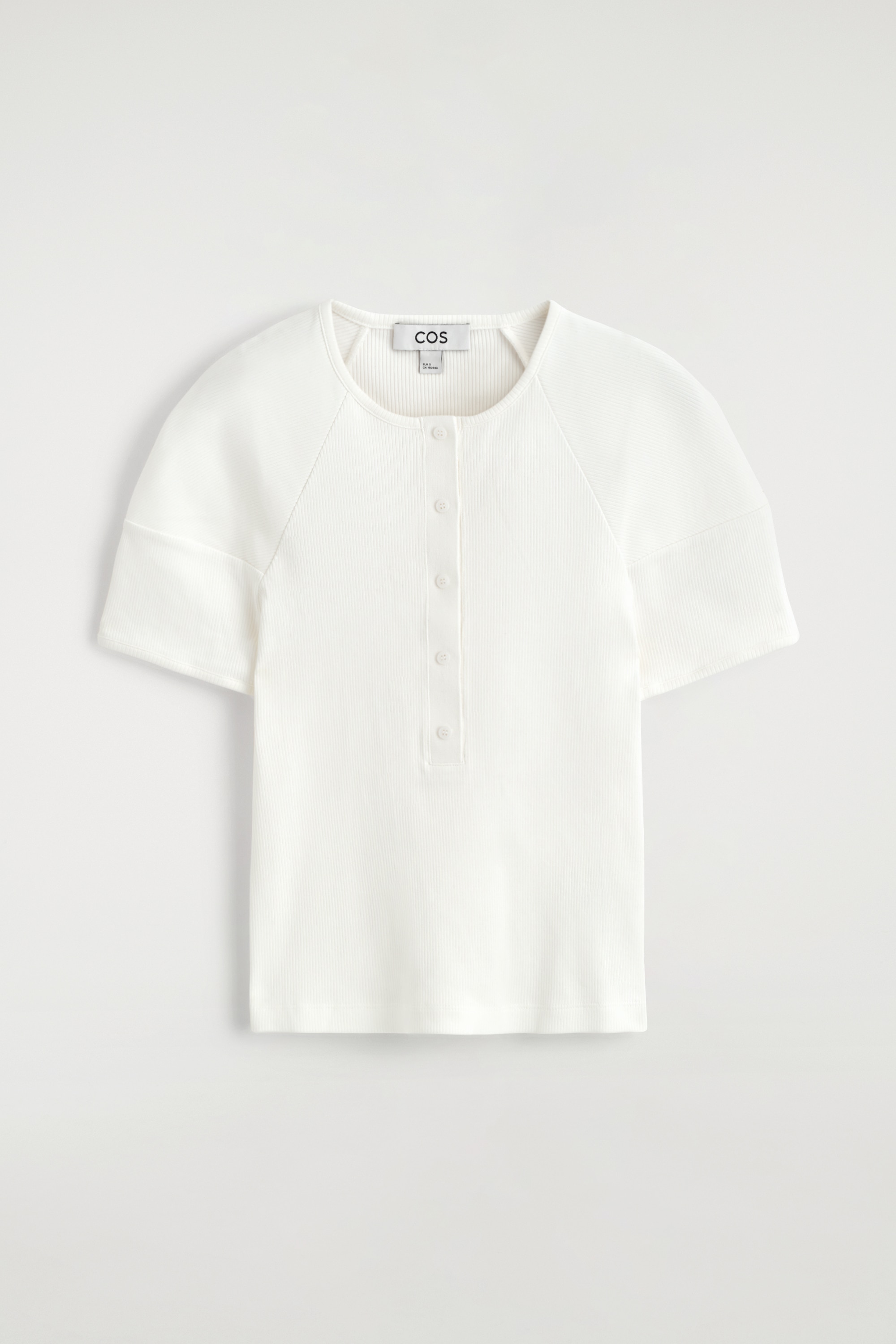 Henley-top van ribgebreide jersey met afgeronde mouwen - WIT/MARINEBLAUW