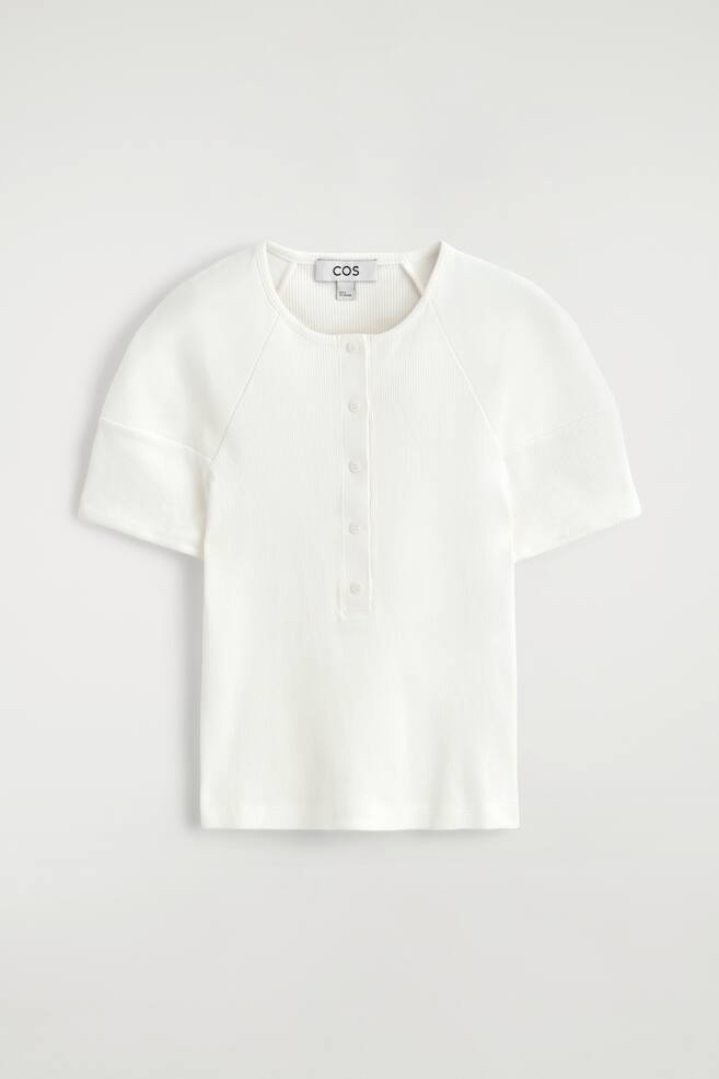 ROUNDED RIBBED JERSEY HENLEY TOP - WHITE/NAVY/GREY MÉLANGE - 1