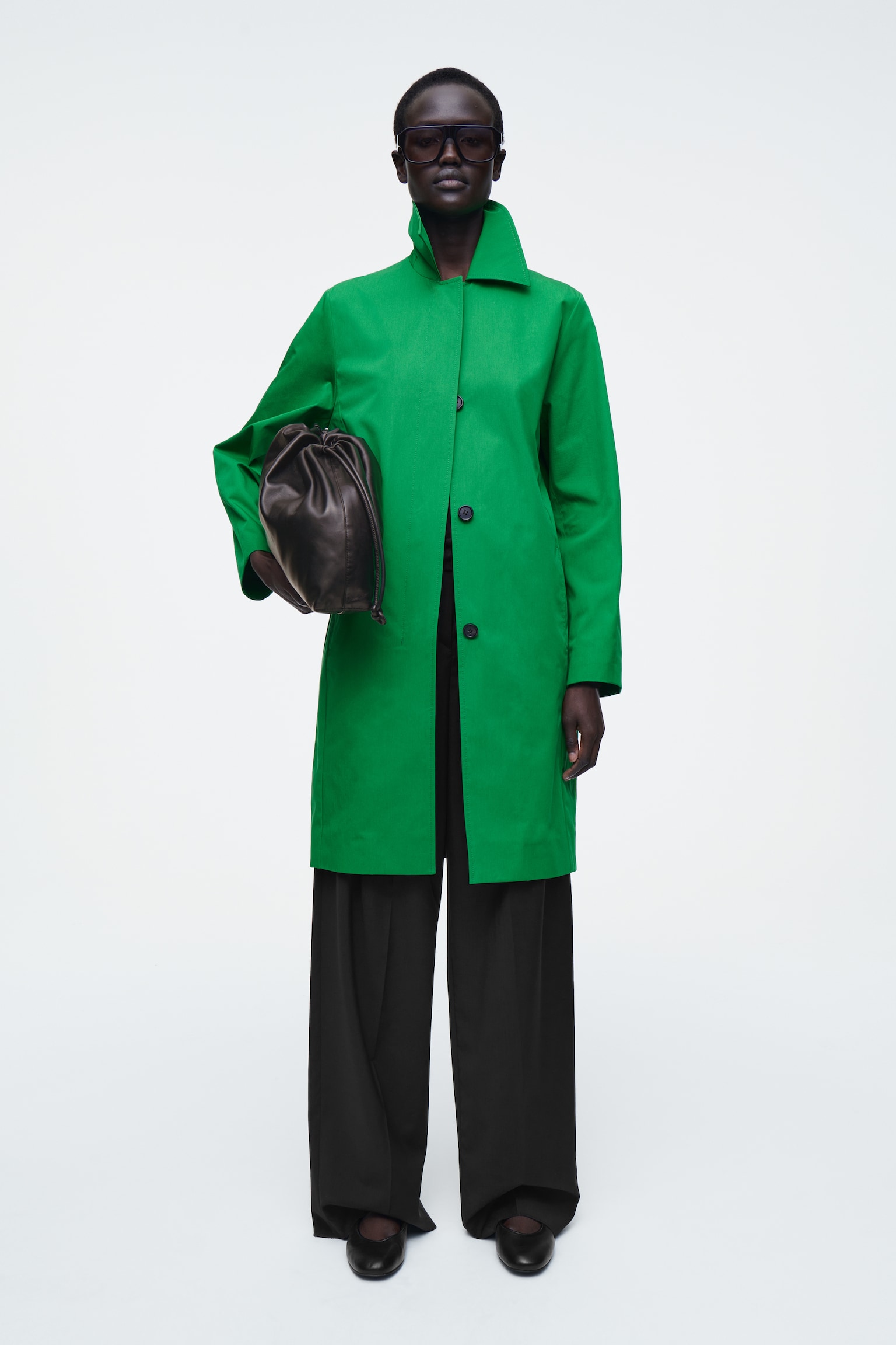 COTTON CAR COAT - GREEN/BEIGE