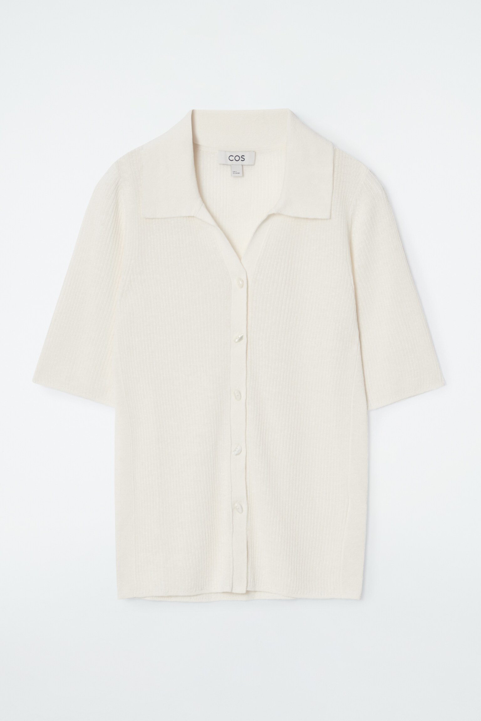 SLIM SHORT-SLEEVED KNITTED LINEN SHIRT - IVORY - 1