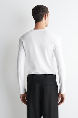 SLIM RIBBED COTTON LONG-SLEEVED T-SHIRT — WHITE 4
