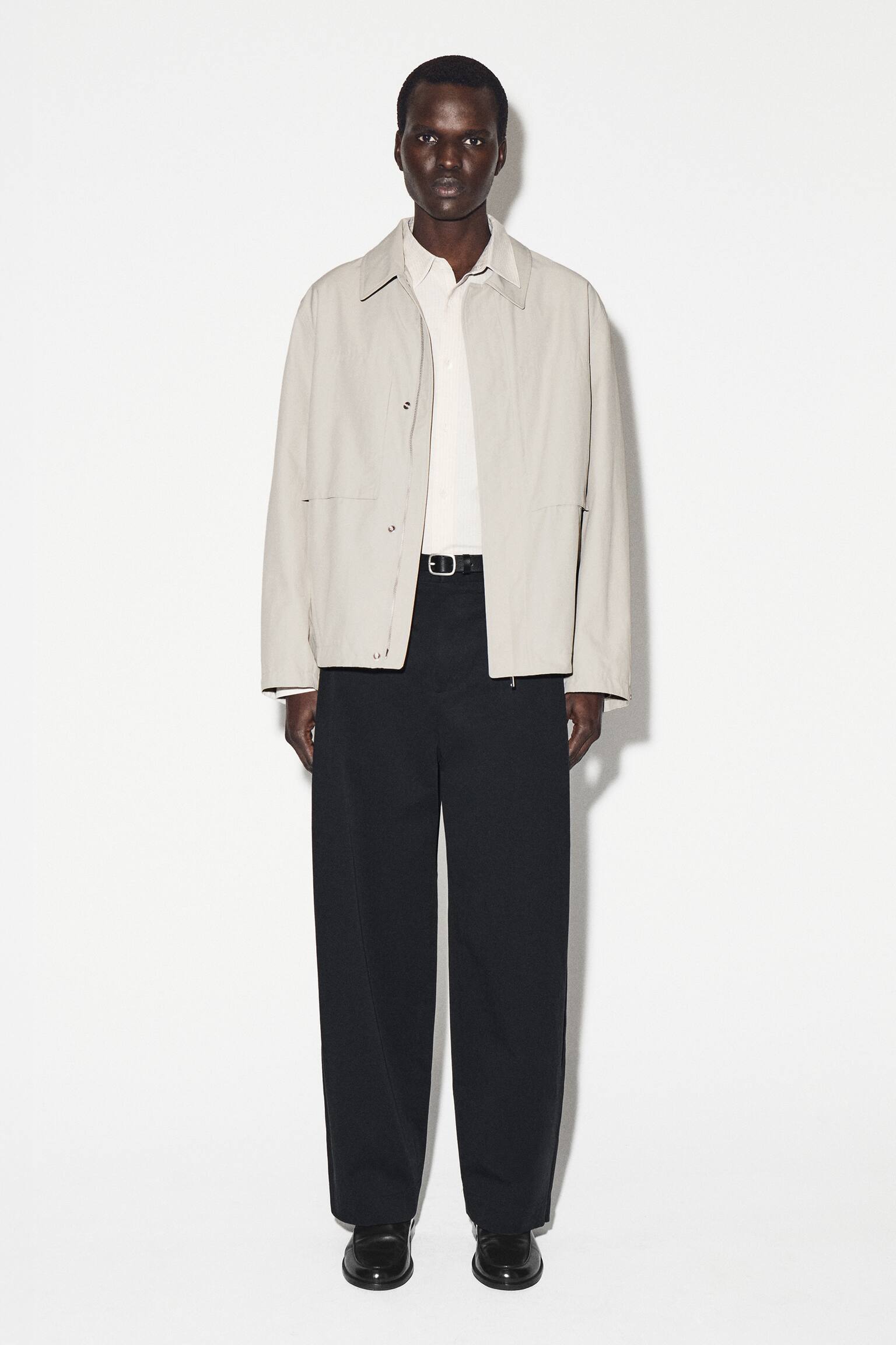 PANTALONI IN COTONE A GAMBA LARGA CON PIEGHE - NERO/GRIGIO - 10