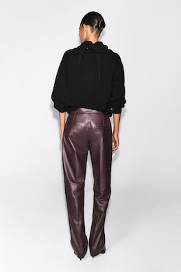 LEATHER STRAIGHT-LEG PANTS — BORDEAUX 5