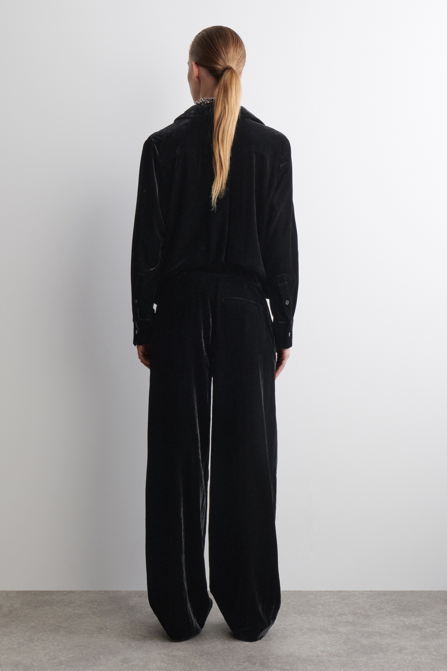 PANTALON DROIT ÉLASTIQUE EN VELOURS - NOIR/BRUN - 6