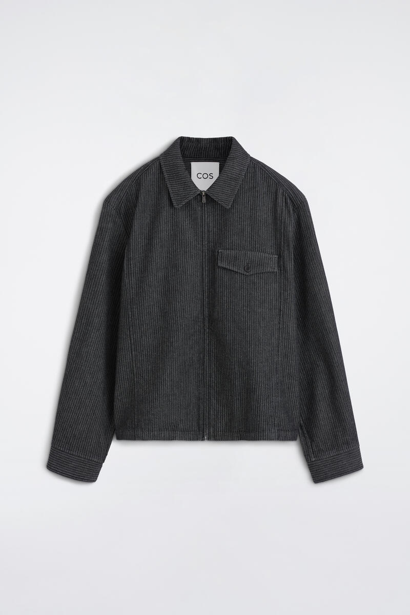 Pinstriped Denim Zip-Up Overshirt