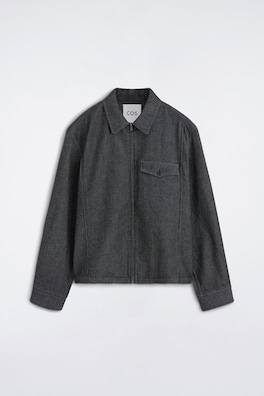 PINSTRIPED DENIM ZIP-UP OVERSHIRT — BLACK / PINSTRIPED 8