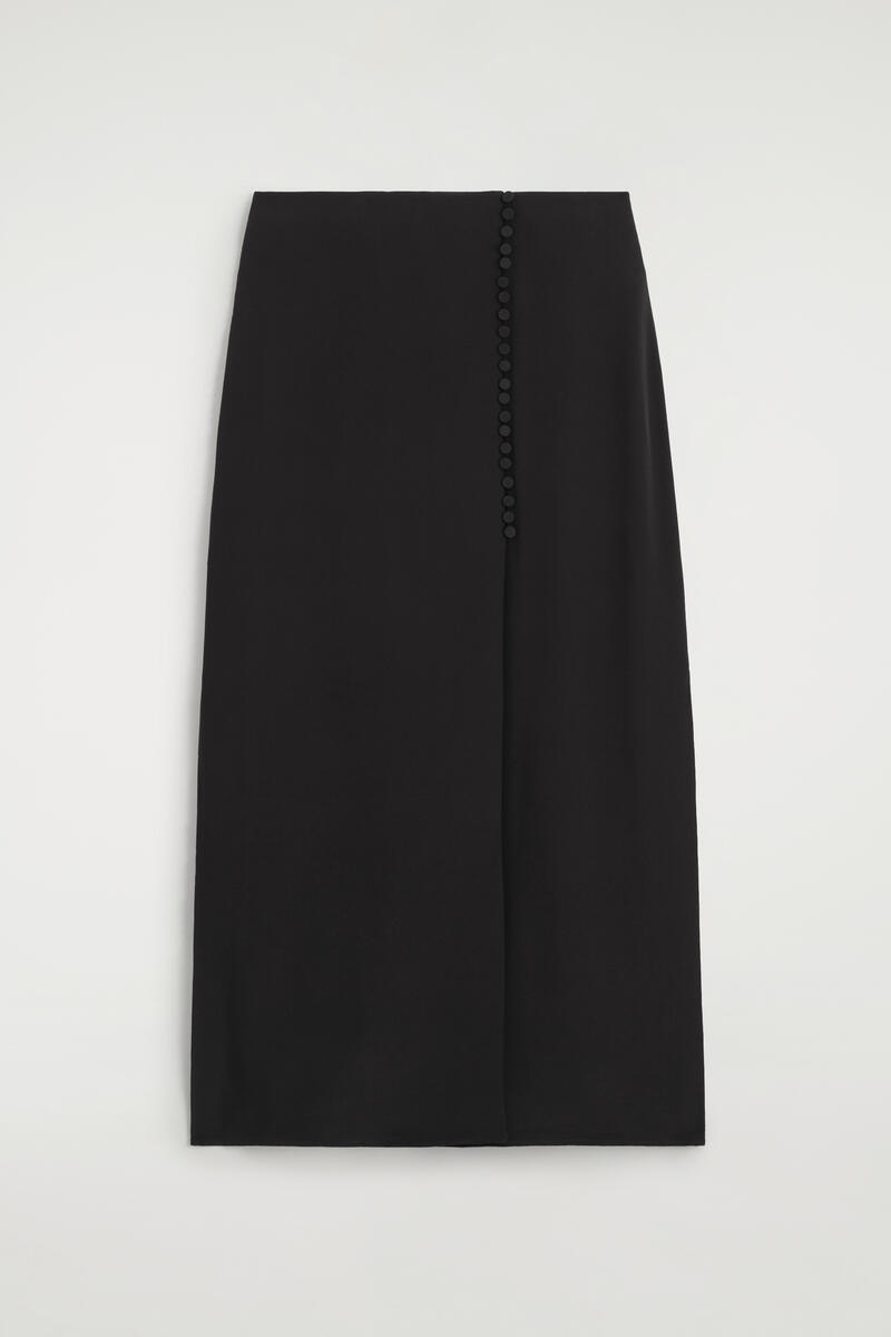 Button-Detail Silk-Crepe Maxi Wrap Skirt