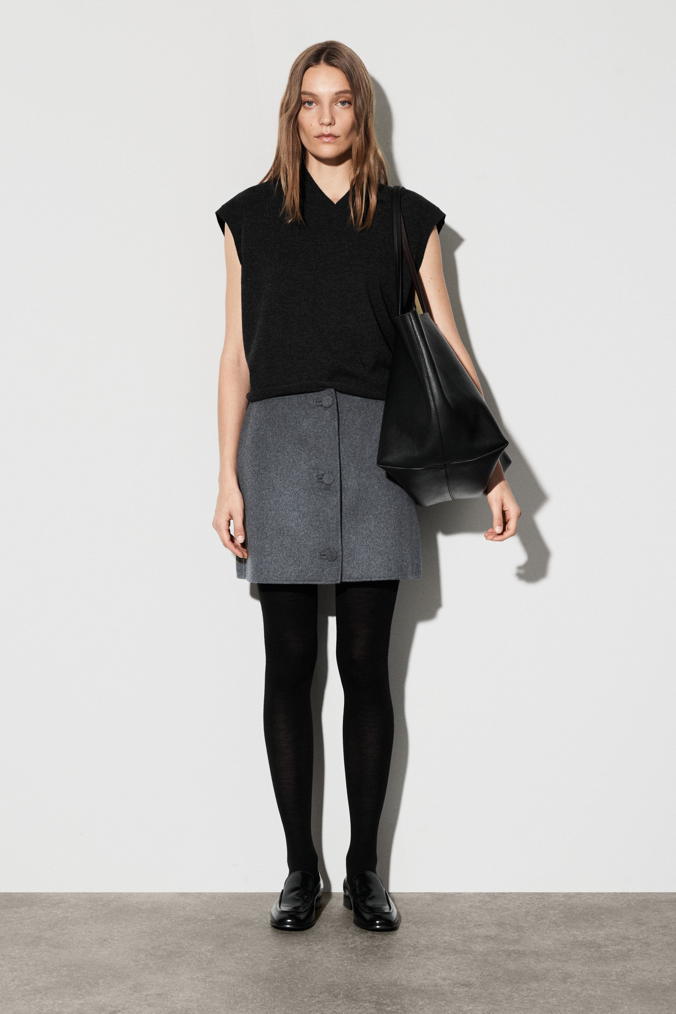 BUTTONED DOUBLE-FACED WOOL MINI SKIRT - GRAY | COS US