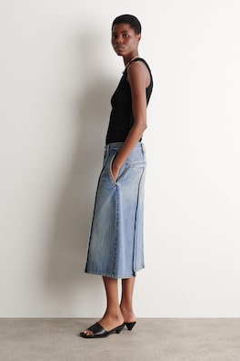 PINTUCKED DENIM CULOTTES — BLUE 2