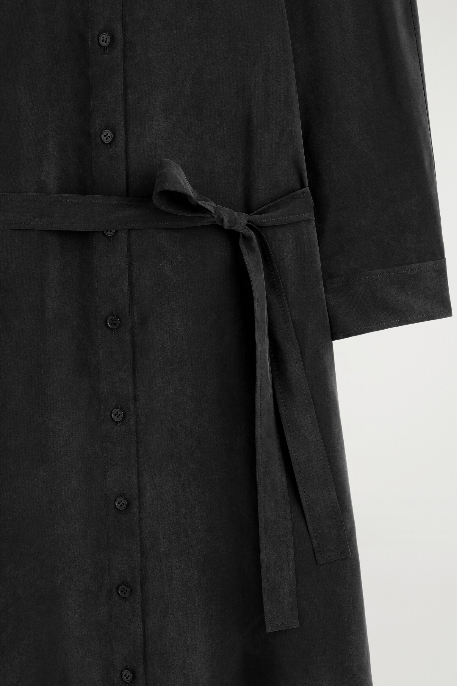 ROBE-CHEMISE MIDI CEINTURÉE SANS COL - NOIR - 6