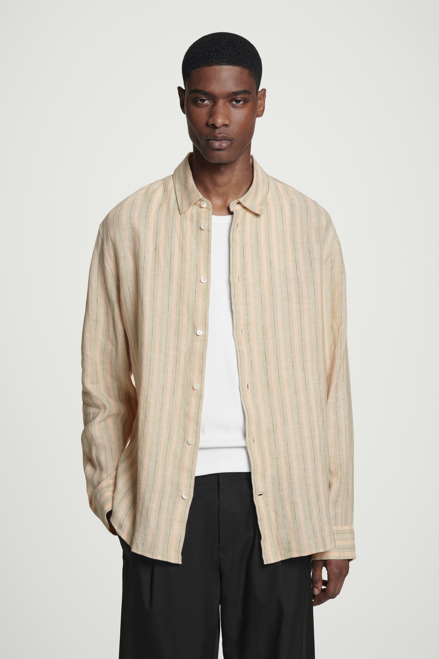 RELAXED LINEN SHIRT - APRICOT / STRIPED/WHITE/BEIGE / STRIPED/NAVY/MOLE